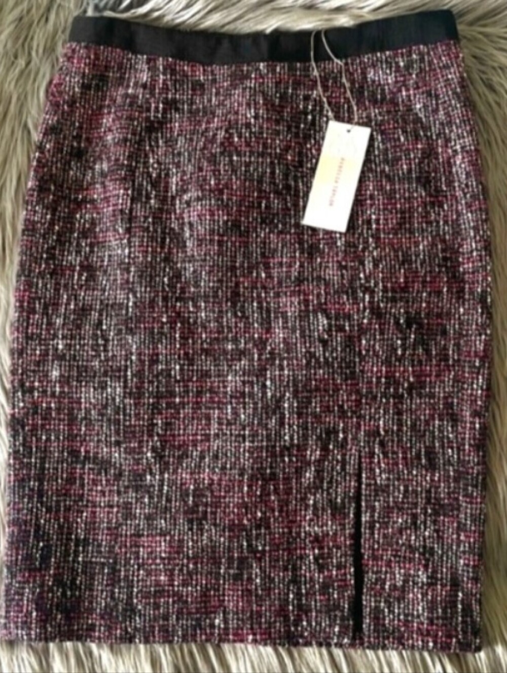 Rebecca Taylor Tweed Pencil Skirt Size 2 Small Pink Black Knee Length Office!